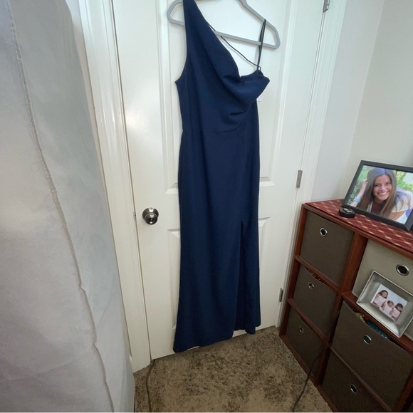 After Six Dessy Crepe One Shoulder Draped Cowl Neck Maxi Dress Sz 10 - Picture 3 of 16